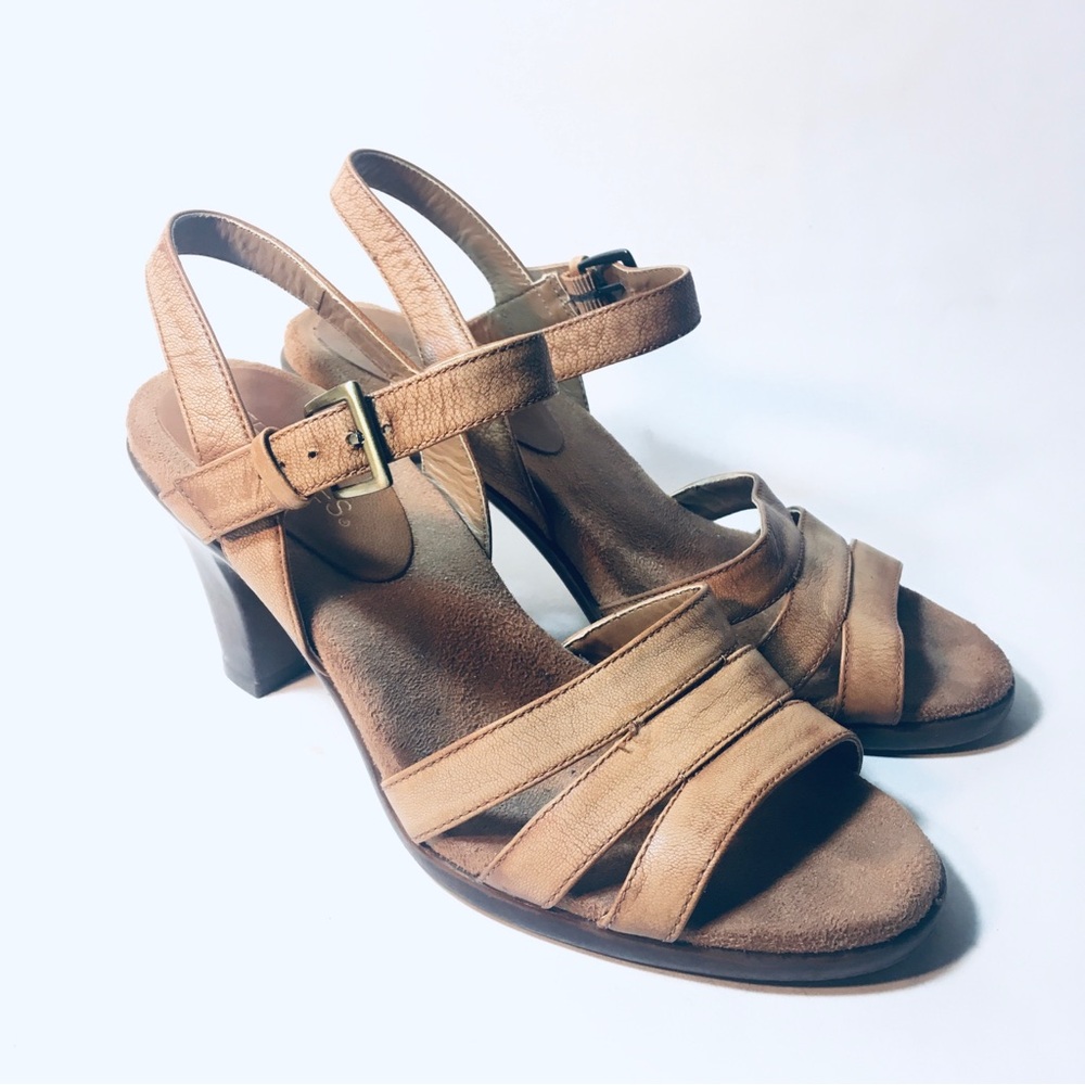 Aerosoles Heels Open Toe Ankle Strap Sandals Womens Size 8 UK 6 Tan Leather - Picture 4 of 10